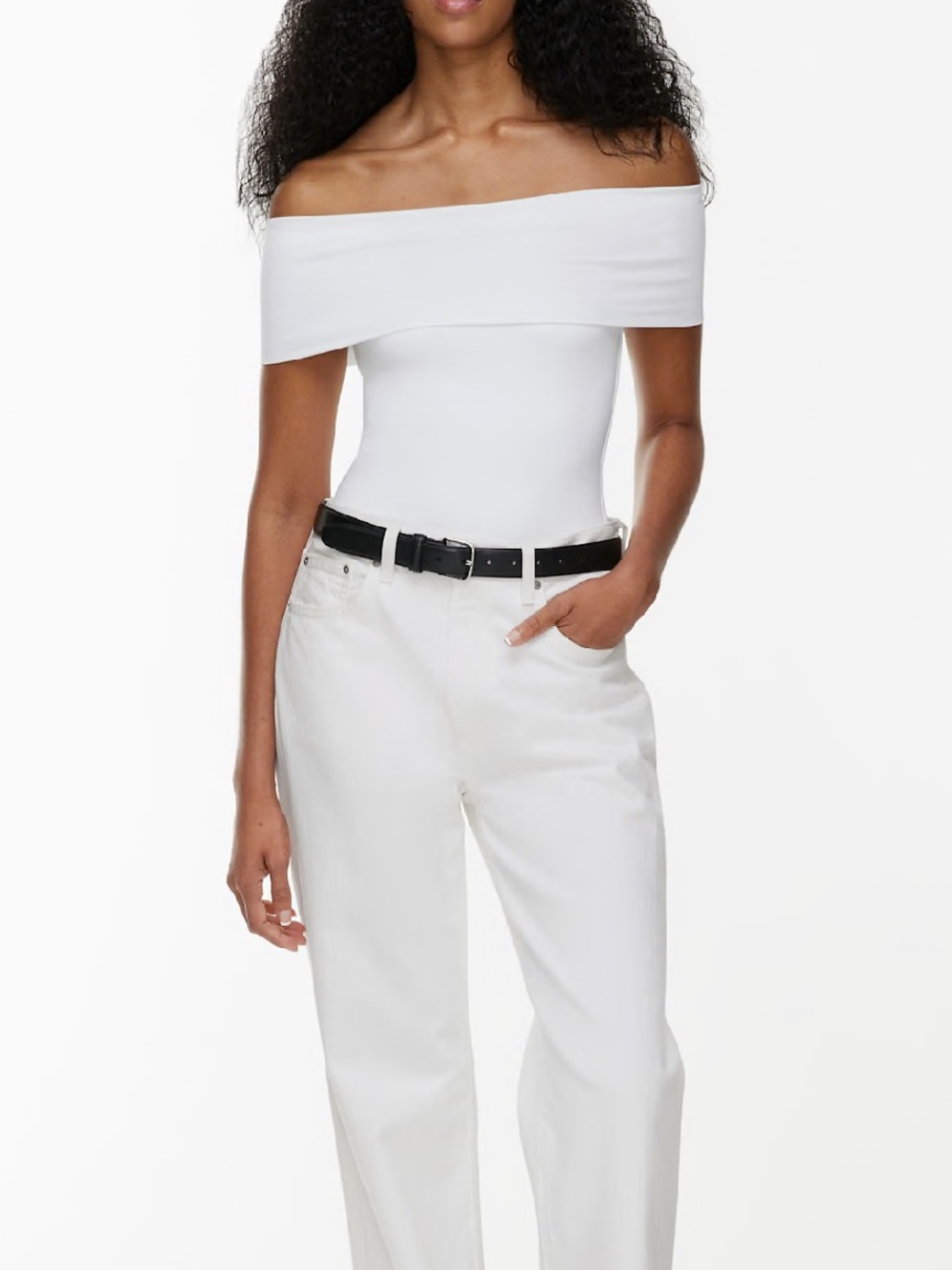 Aritzia Contour Sleeveless Off Shoulder Hip Top in Light Birch